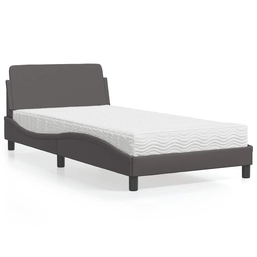 vidaXL Κρεβάτι με Στρώμα Dover Γκρι 100x200 εκ. από Συνθετικό Δέρμα