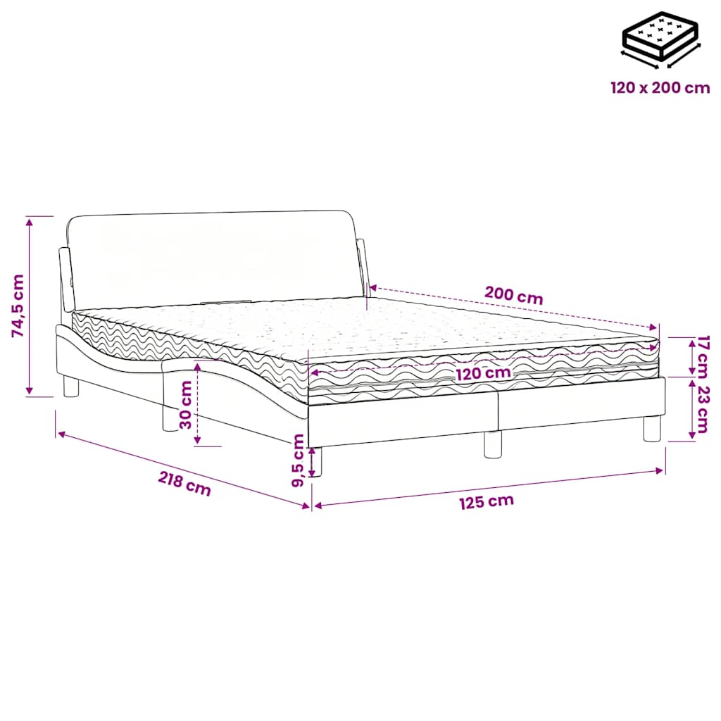 vidaXL Κρεβάτι με Στρώμα Dover Μπλε 120x200 εκ. Βελούδινο