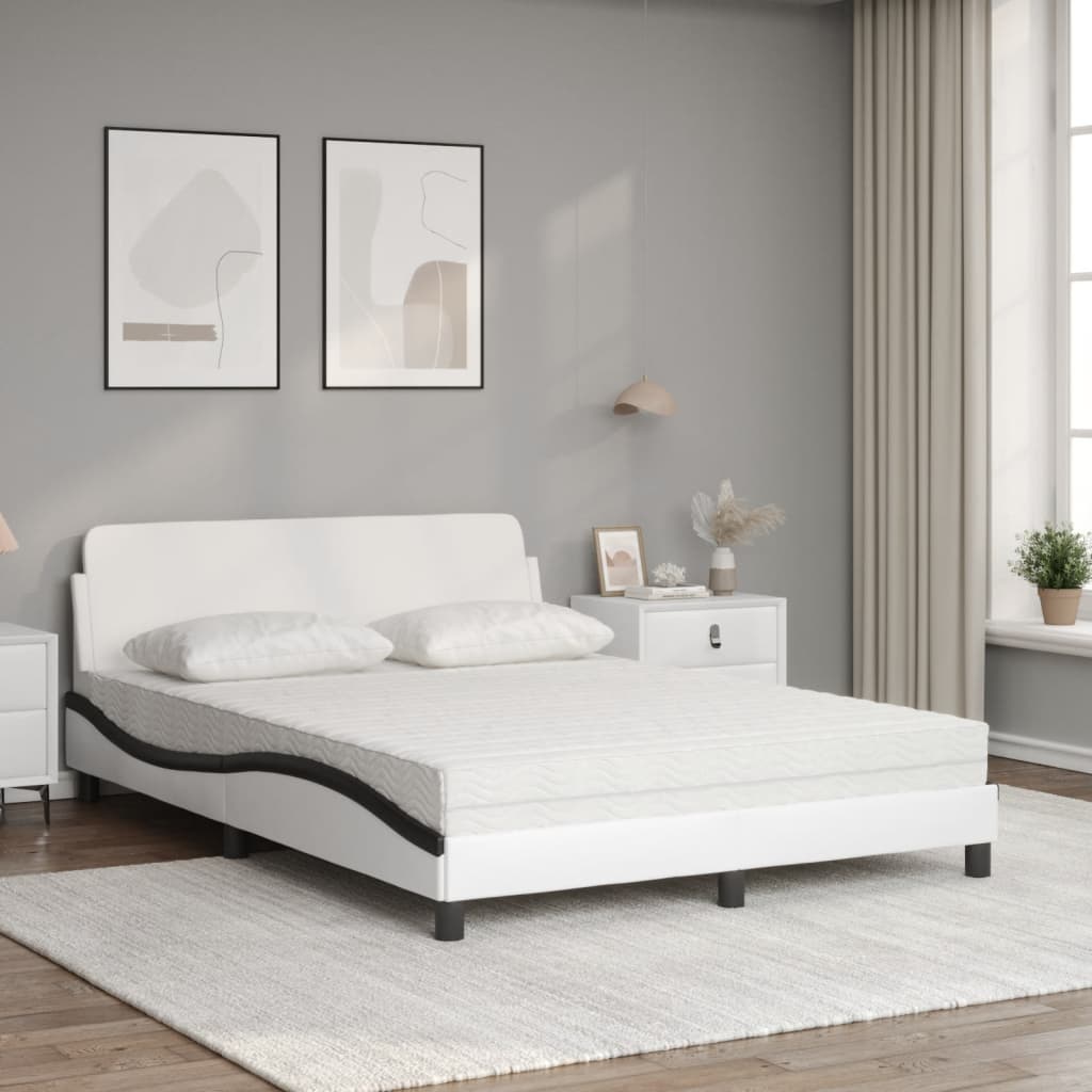 vidaXL Κρεβάτι με Στρώμα Dover Λευκό και Μαύρο 120 x 200 εκ. Συνθετικό Δέρμα