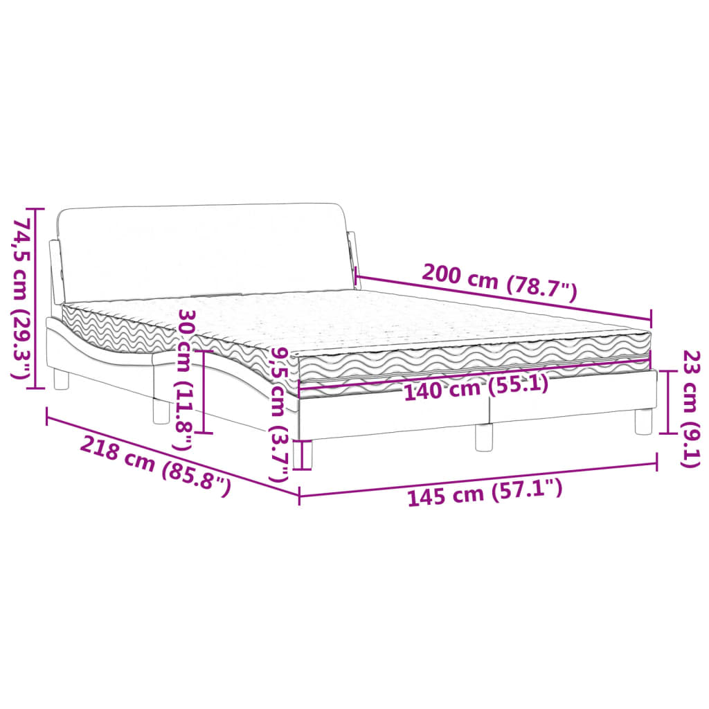 vidaXL Κρεβάτι με Στρώμα Σκούρο Γκρι 140x200 εκ Υφασμάτινο