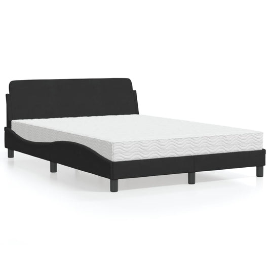 vidaXL Κρεβάτι με Στρώμα Dover Μαύρο 140x200 εκ. Βελούδινο