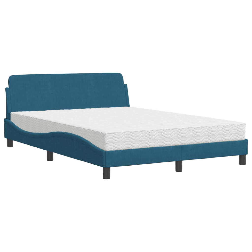 vidaXL Κρεβάτι με Στρώμα Dover Μπλε 140x200 εκ. Βελούδινο
