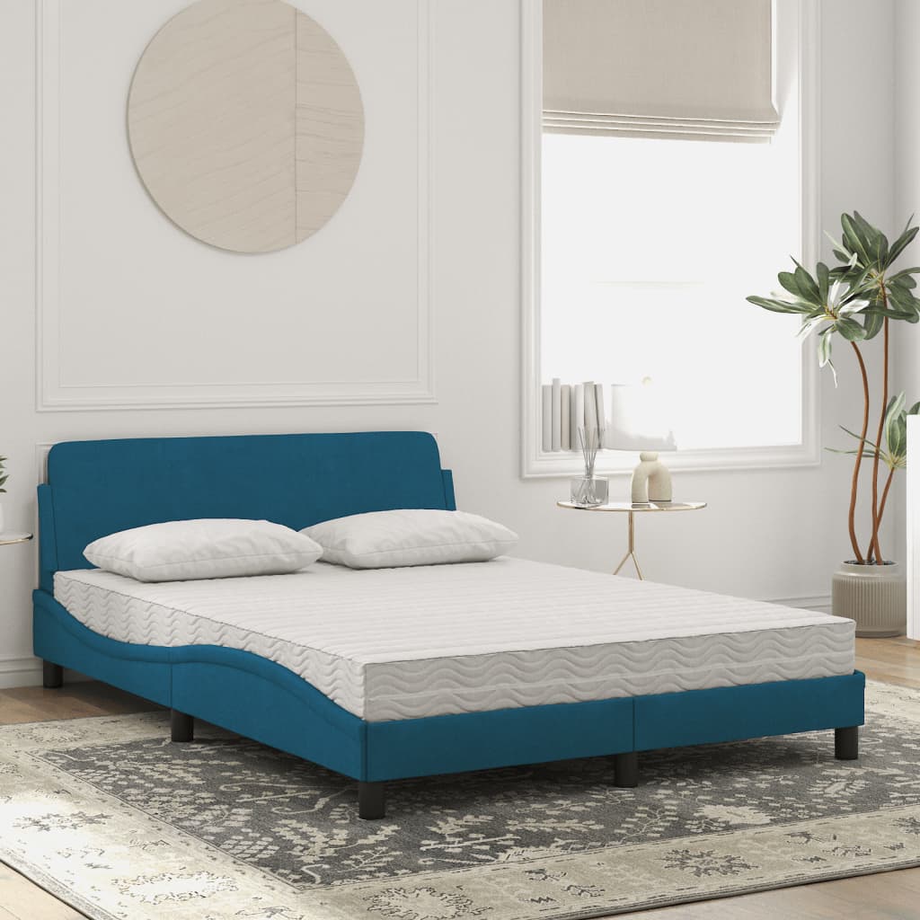 vidaXL Κρεβάτι με Στρώμα Dover Μπλε 140x200 εκ. Βελούδινο