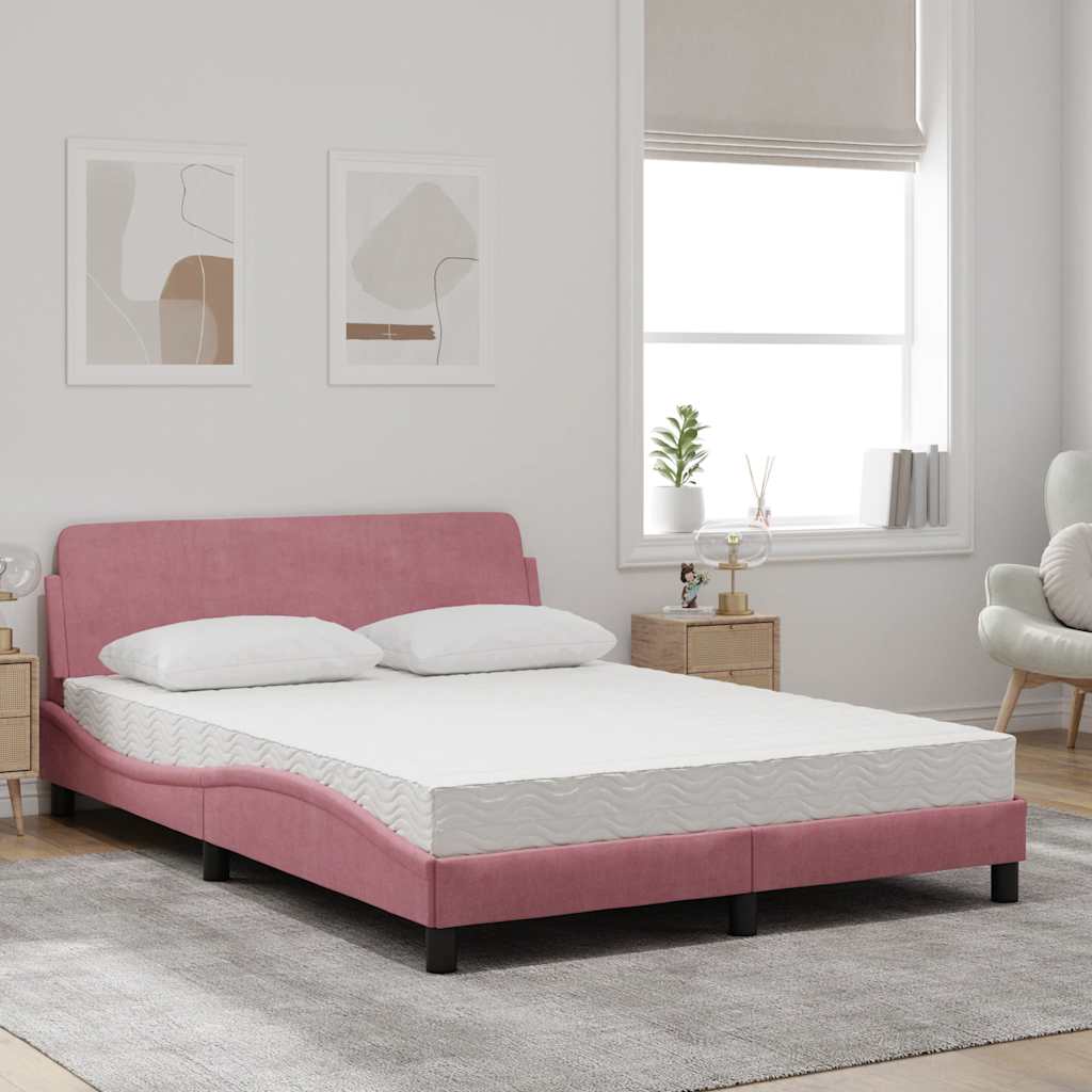 vidaXL Κρεβάτι με Στρώμα Dover Ροζ 140x200 εκ. Βελούδινο