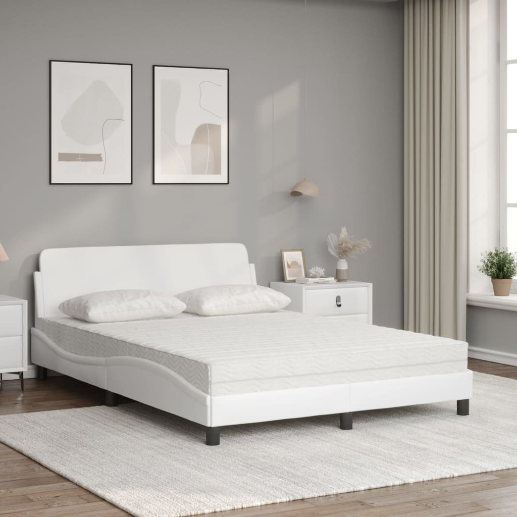 vidaXL Κρεβάτι με Στρώμα Dover Λευκό 140x200εκ.από Συνθετικό Δέρμα