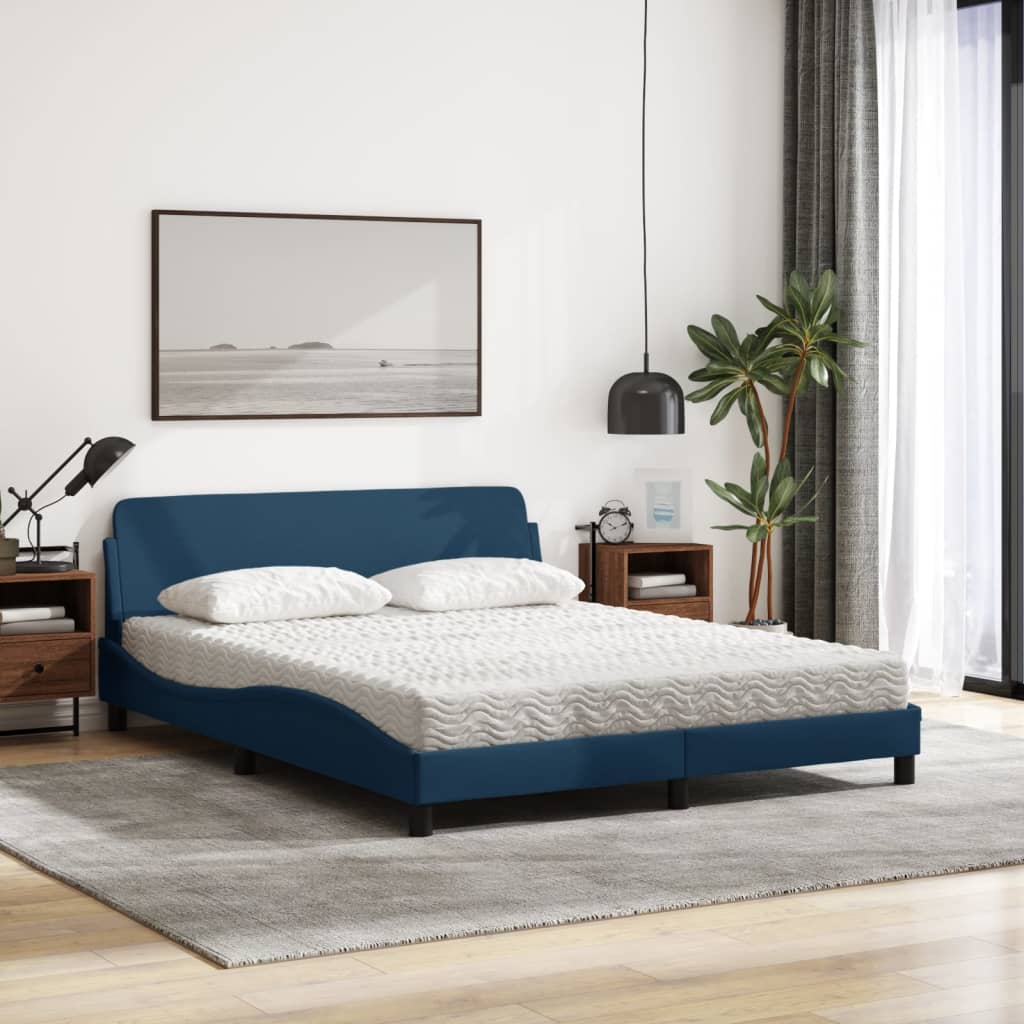 vidaXL Κρεβάτι με Στρώμα Dover Μπλε 160x200 εκ. Υφασμάτινο