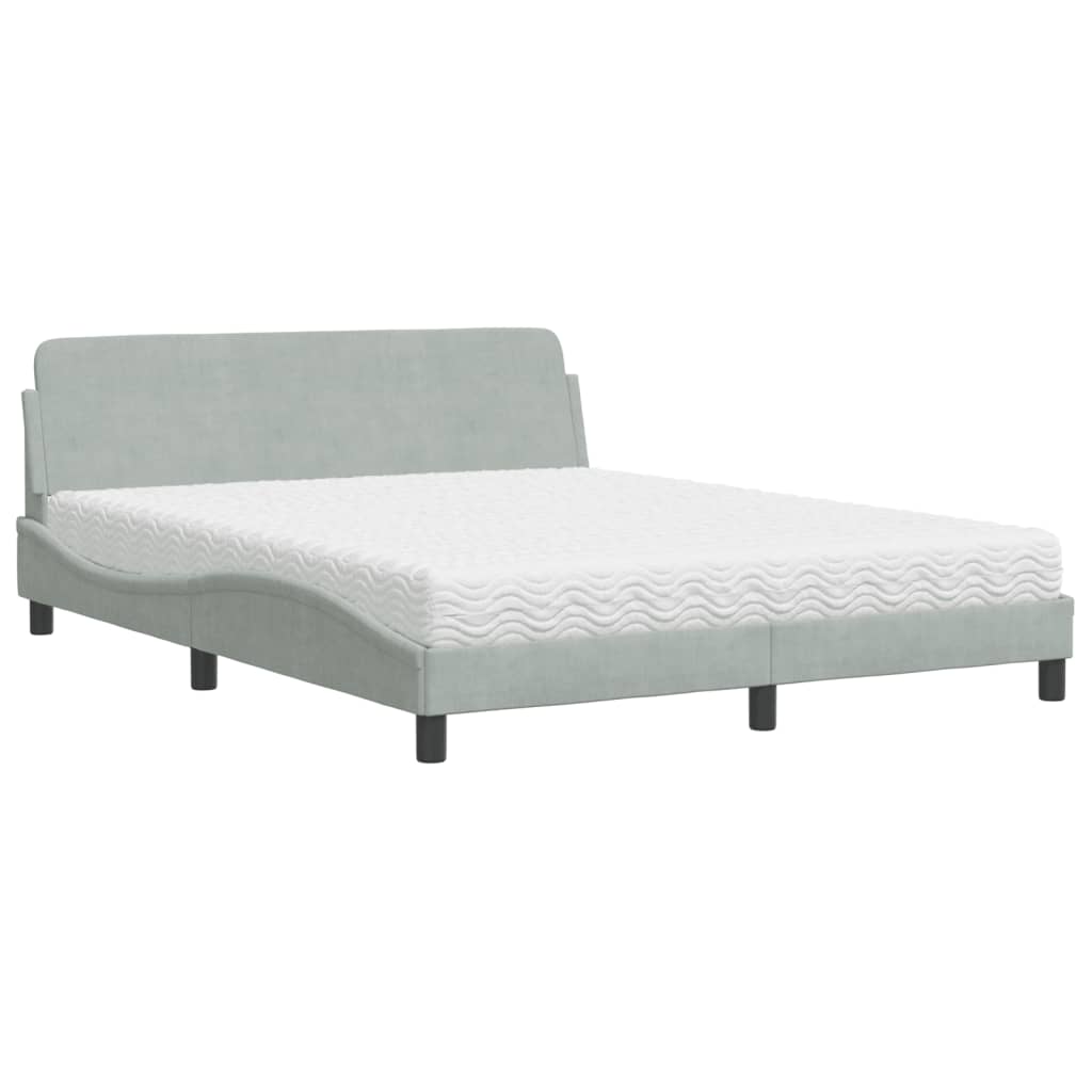 vidaXL Κρεβάτι με Στρώμα Dover Ανοιχτό Γκρι 160x200 εκ. Βελούδινο