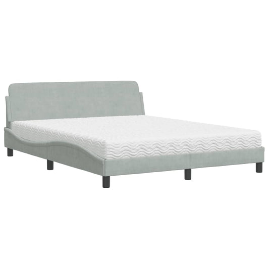 vidaXL Κρεβάτι με Στρώμα Dover Ανοιχτό Γκρι 160x200 εκ. Βελούδινο