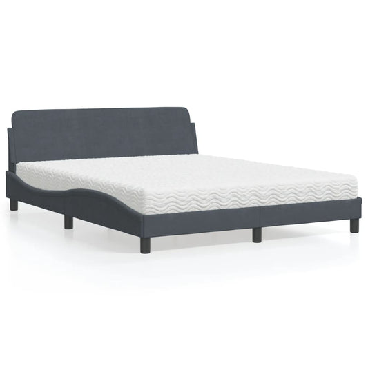 vidaXL Κρεβάτι με Στρώμα Dover Σκούρο Γκρι 160x200 εκ. Βελούδινο