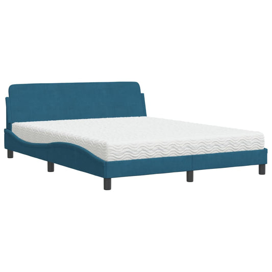vidaXL Κρεβάτι με Στρώμα Dover Μπλε 160 x 200 εκ. Βελούδινος