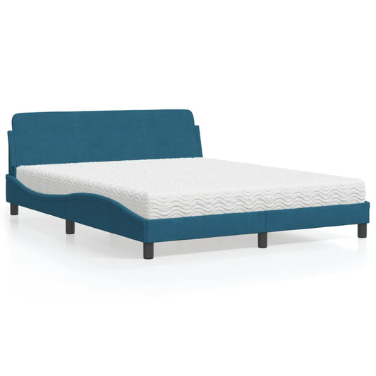 vidaXL Κρεβάτι με Στρώμα Dover Μπλε 160 x 200 εκ. Βελούδινος