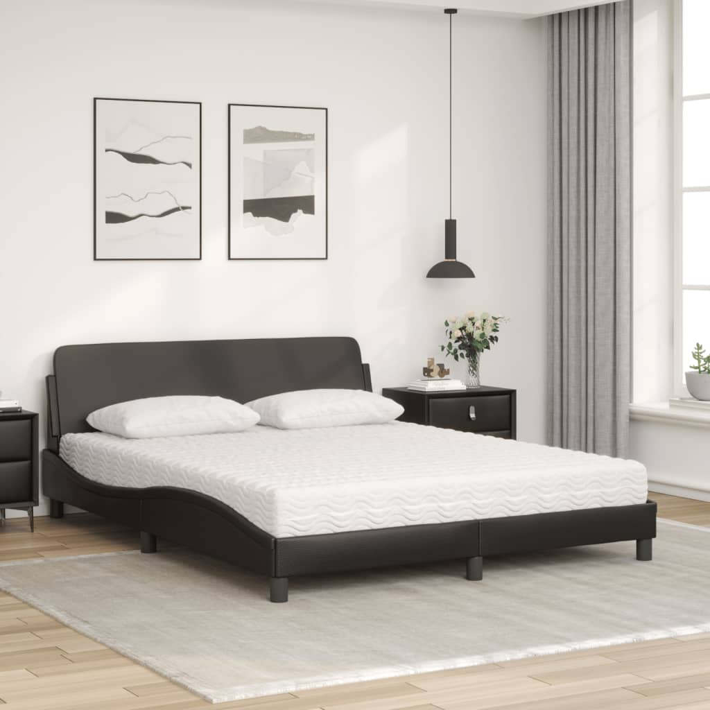vidaXL Κρεβάτι με Στρώμα Dover Μαύρο 160x200εκ.από Συνθετικό Δέρμα
