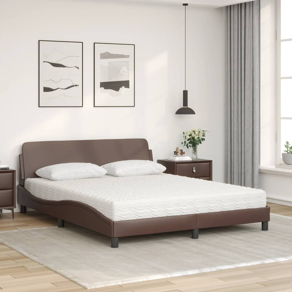 vidaXL Κρεβάτι με Στρώμα Dover Καφέ 160x200εκ. από Συνθετικό Δέρμα