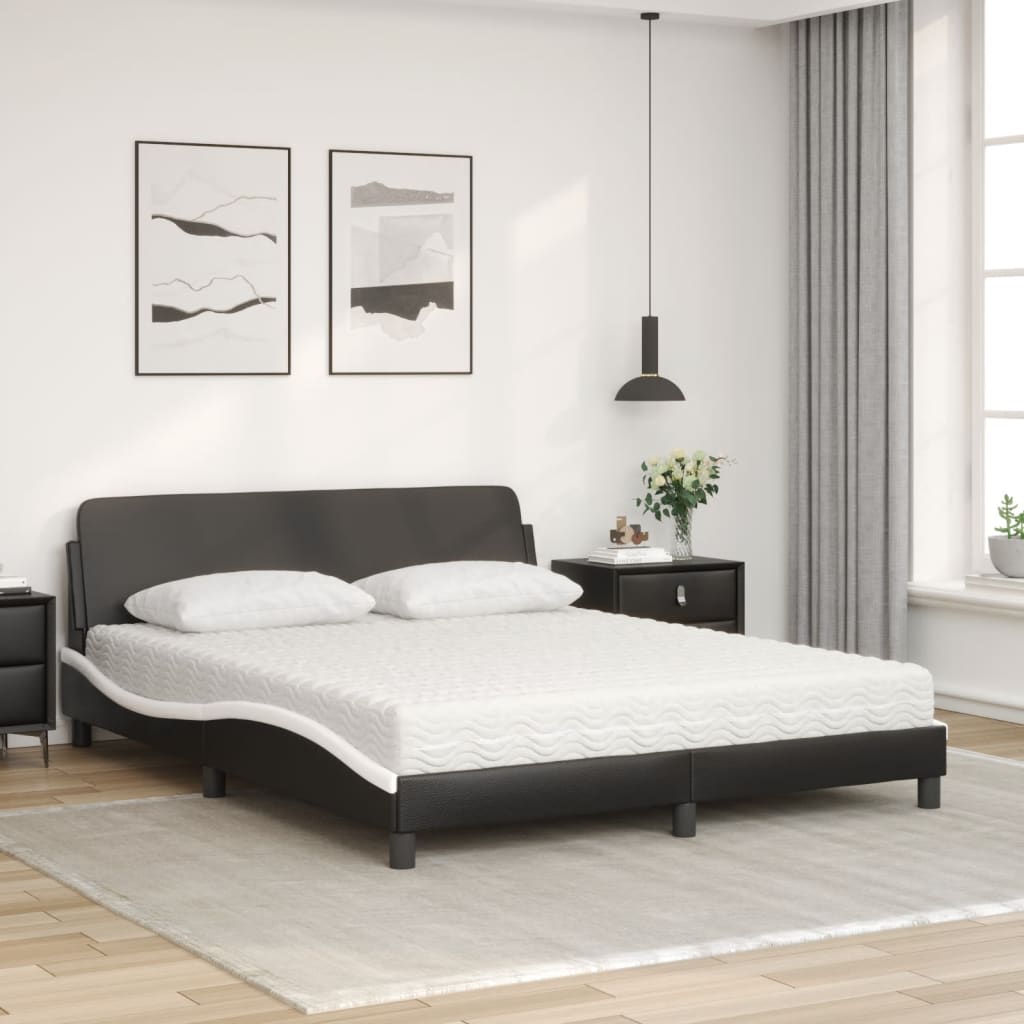 vidaXL Κρεβάτι με Στρώμα Dover Μαύρο/Λευκό 160x200 εκ. από Συνθετικό Δέρμα