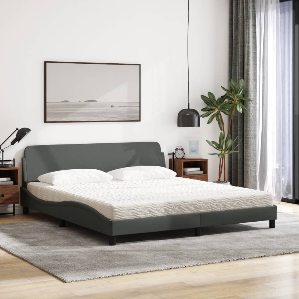 vidaXL Κρεβάτι με Στρώμα Dover Σκούρο Γκρι 180x200 εκ Υφασμάτιν
