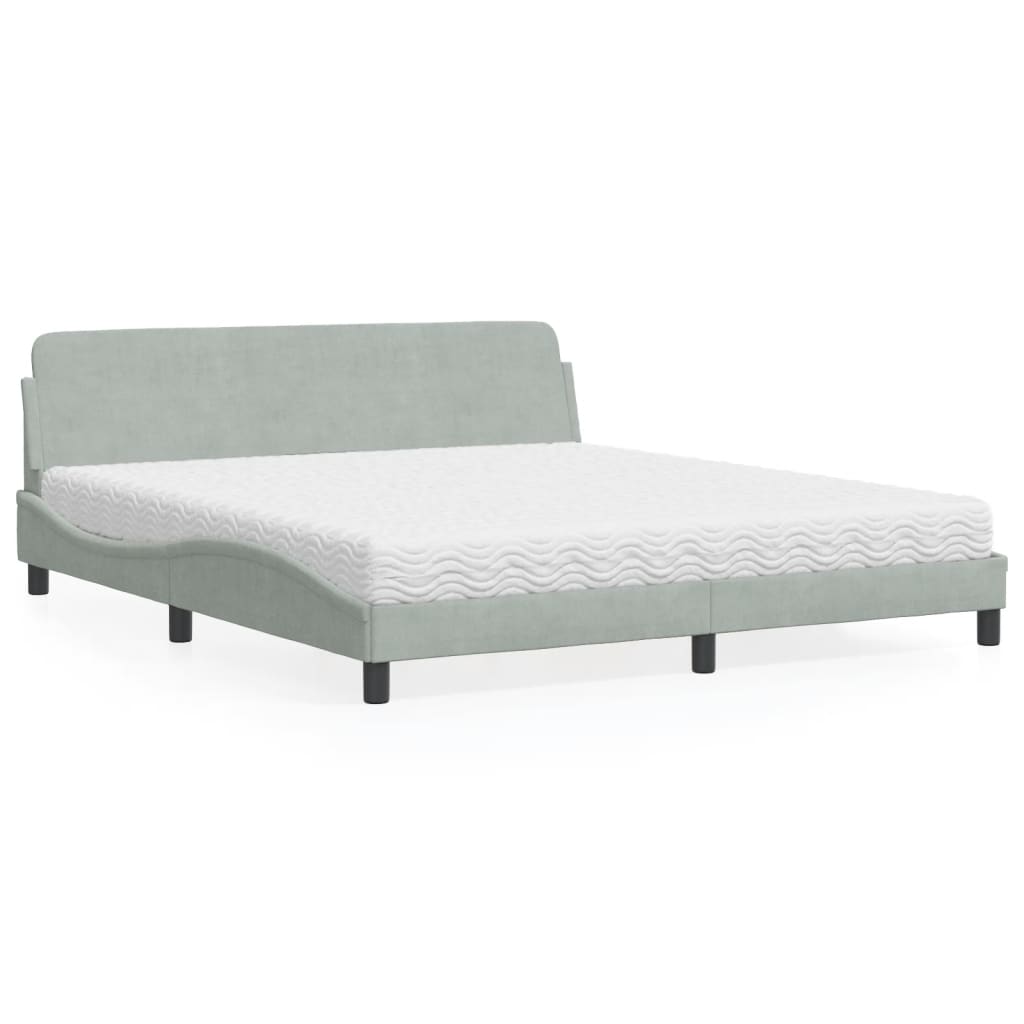 vidaXL Κρεβάτι με Στρώμα Dover Ανοιχτό Γκρι 180x200 εκ. Βελούδινο