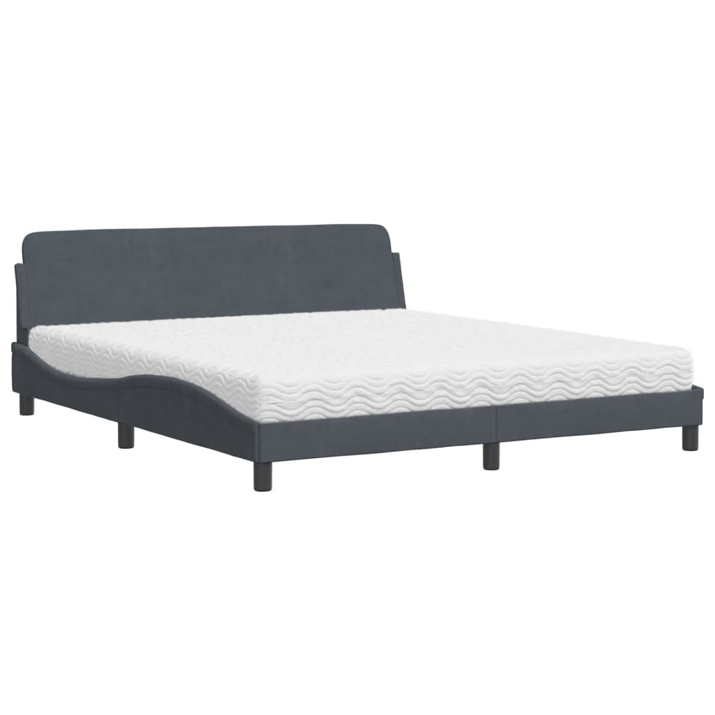 vidaXL Κρεβάτι με Στρώμα Dover Σκούρο Γκρι 180x200 εκ. Βελούδινο