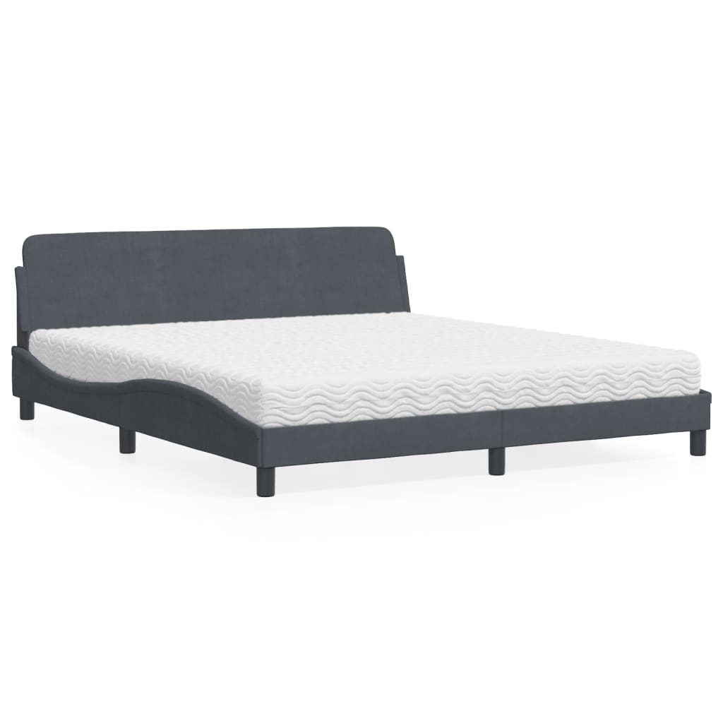 vidaXL Κρεβάτι με Στρώμα Dover Σκούρο Γκρι 180x200 εκ. Βελούδινο