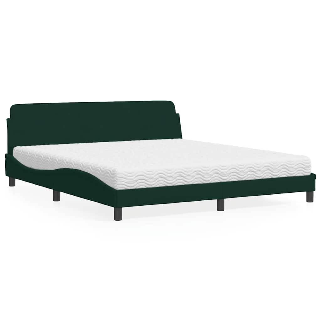 vidaXL Κρεβάτι με Στρώμα Dover Σκούρο Πράσινο 180x200εκ. Βελούδινο