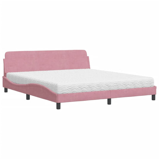 vidaXL Κρεβάτι με Στρώμα Dover Ροζ 180x200 εκ. Βελούδινο