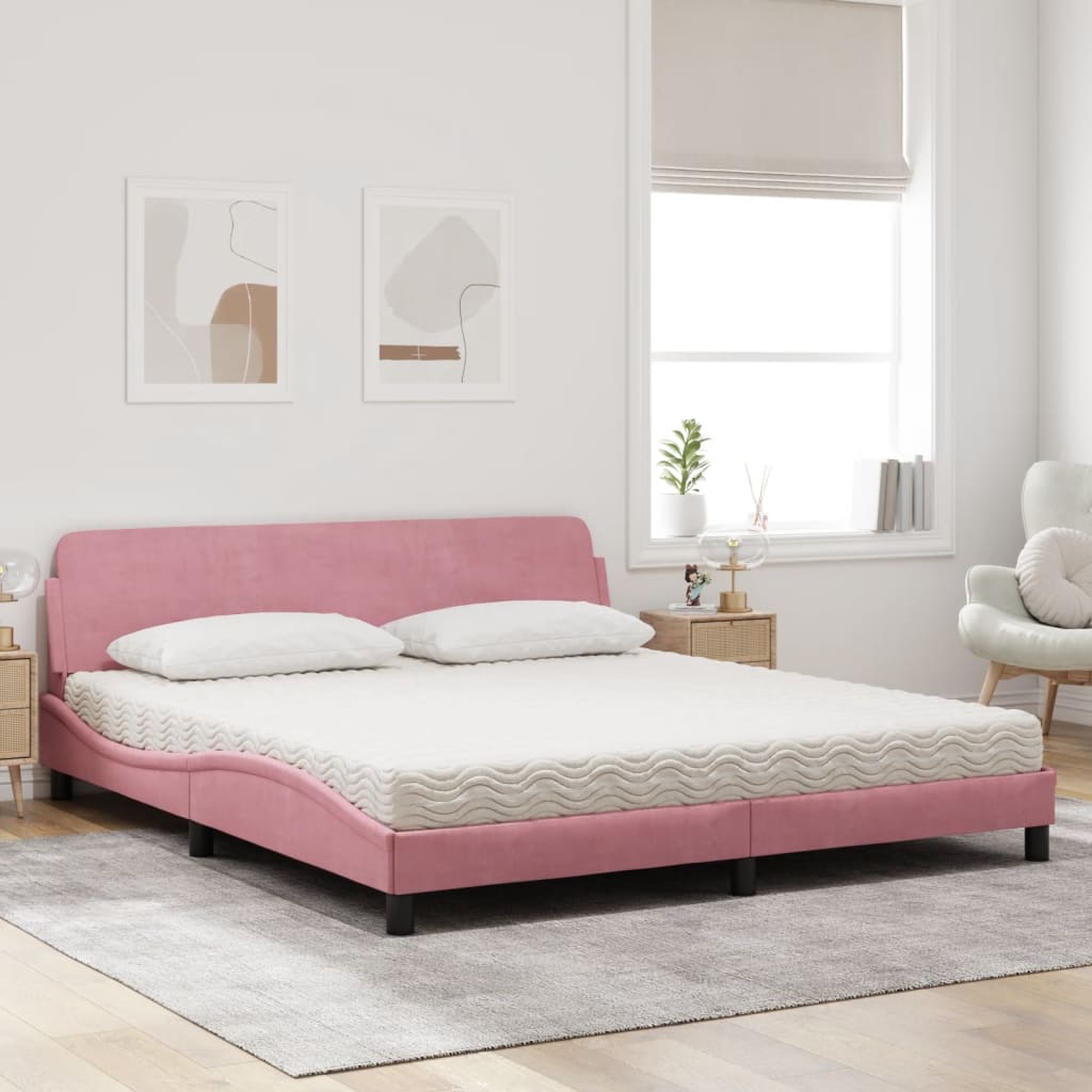 vidaXL Κρεβάτι με Στρώμα Dover Ροζ 180x200 εκ. Βελούδινο