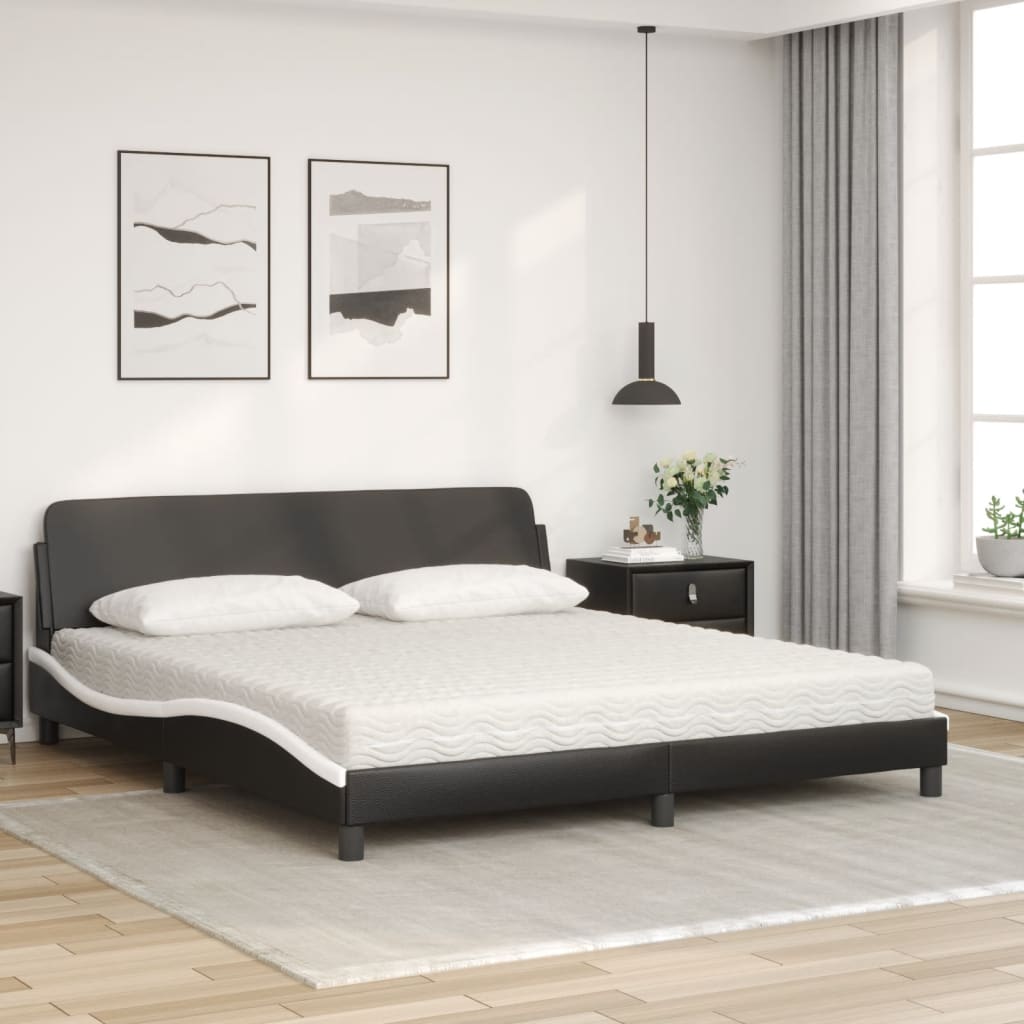 vidaXL Κρεβάτι με Στρώμα Dover Μαύρο/Λευκό 180x200 εκ. από Συνθετικό δέρμα