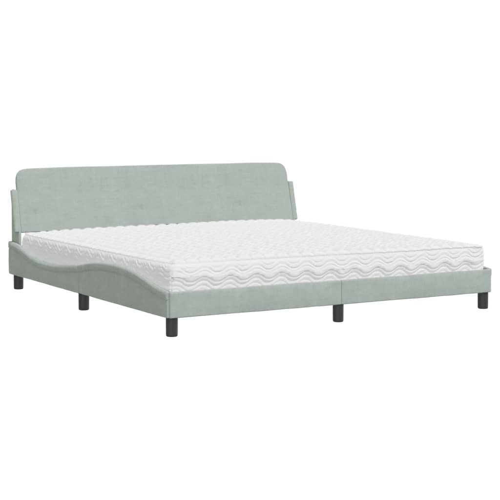 vidaXL Κρεβάτι με Στρώμα Dover Ανοιχτό Γκρι 200x200 εκ. Βελούδινο
