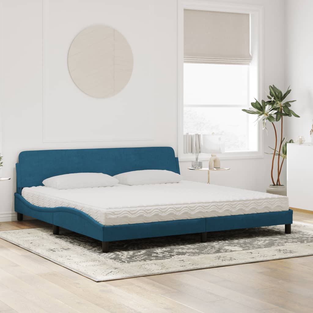 vidaXL Κρεβάτι με Στρώμα Dover Μπλε 200x200 εκ. Βελούδινο