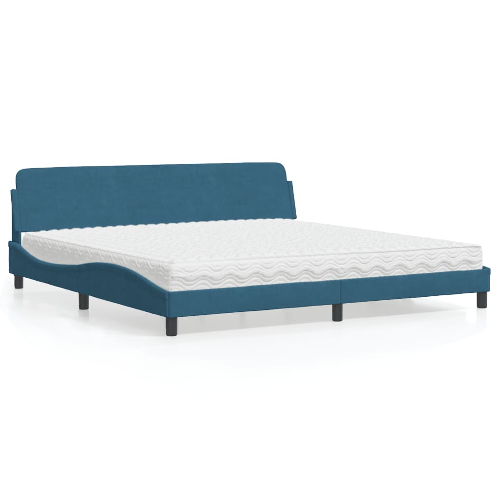 vidaXL Κρεβάτι με Στρώμα Dover Μπλε 200x200 εκ. Βελούδινο