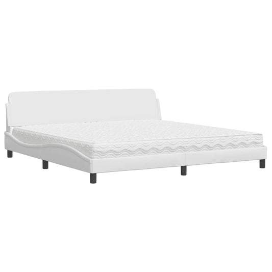 vidaXL Κρεβάτι με Στρώμα Dover Λευκό 200x200 εκ. Συνθετικό Δέρμα