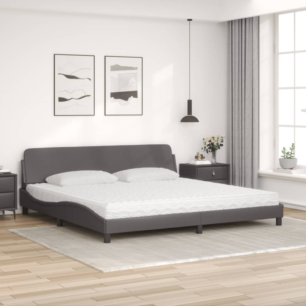vidaXL Κρεβάτι με Στρώμα Dover Γκρι 200x200 εκ. Συνθετικό Δέρμα