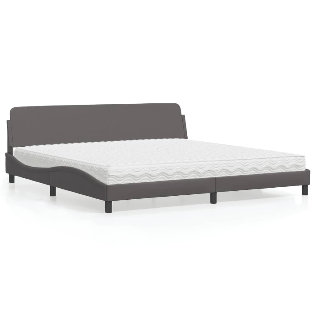 vidaXL Κρεβάτι με Στρώμα Dover Γκρι 200x200 εκ. Συνθετικό Δέρμα