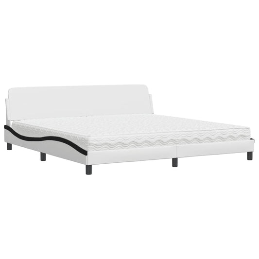 vidaXL Κρεβάτι με Στρώμα Dover Λευκό/Μαύρο 200x200εκ.Συνθ. Δέρμα