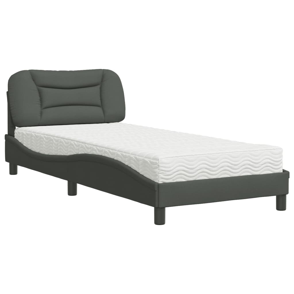 vidaXL Κρεβάτι με Στρώμα Hvar Σκούρο Γκρι 90x190 εκ. Υφασμάτινο