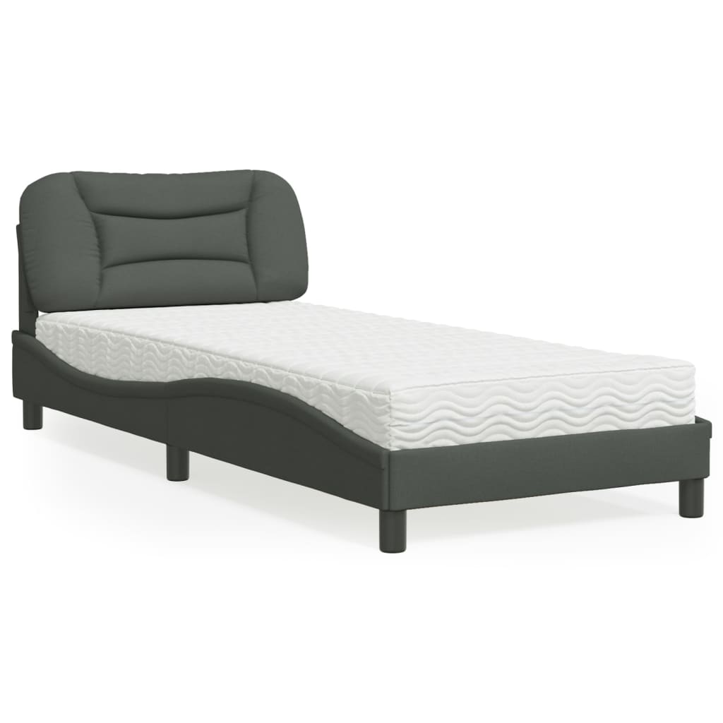 vidaXL Κρεβάτι με Στρώμα Hvar Σκούρο Γκρι 90x190 εκ. Υφασμάτινο