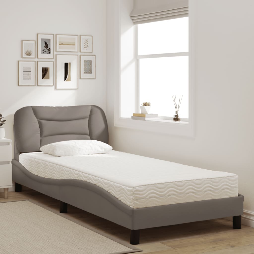 vidaXL Κρεβάτι με Στρώμα Hvar Taupe 90x190 εκ.Υφασμάτινο