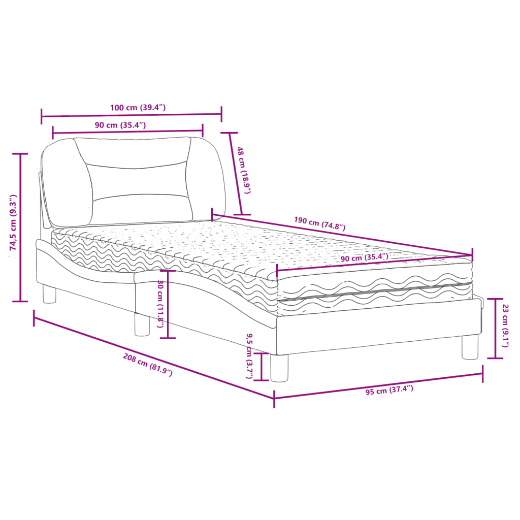 vidaXL Κρεβάτι με Στρώμα Hvar Taupe 90x190 εκ.Υφασμάτινο