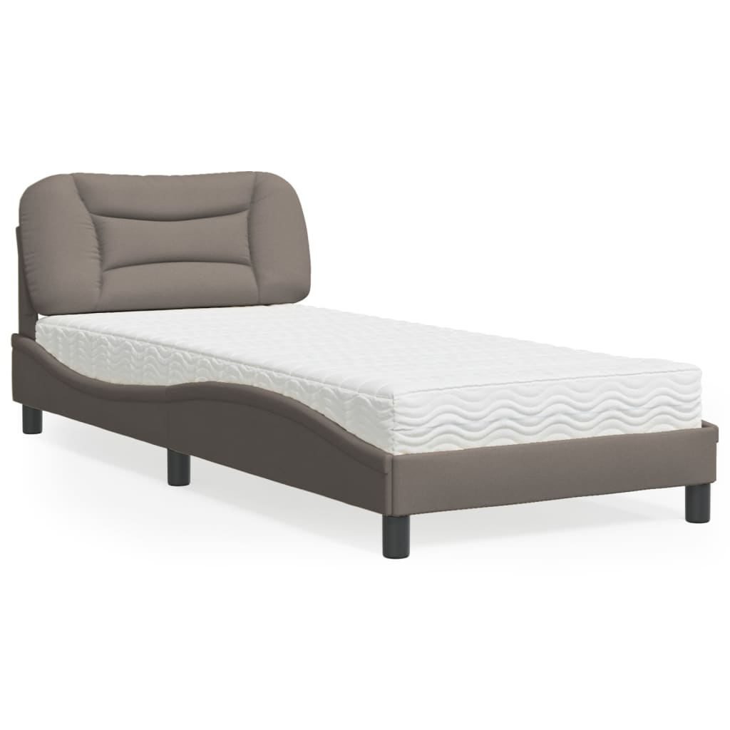vidaXL Κρεβάτι με Στρώμα Hvar Taupe 90x200 εκ. Υφασμάτινο
