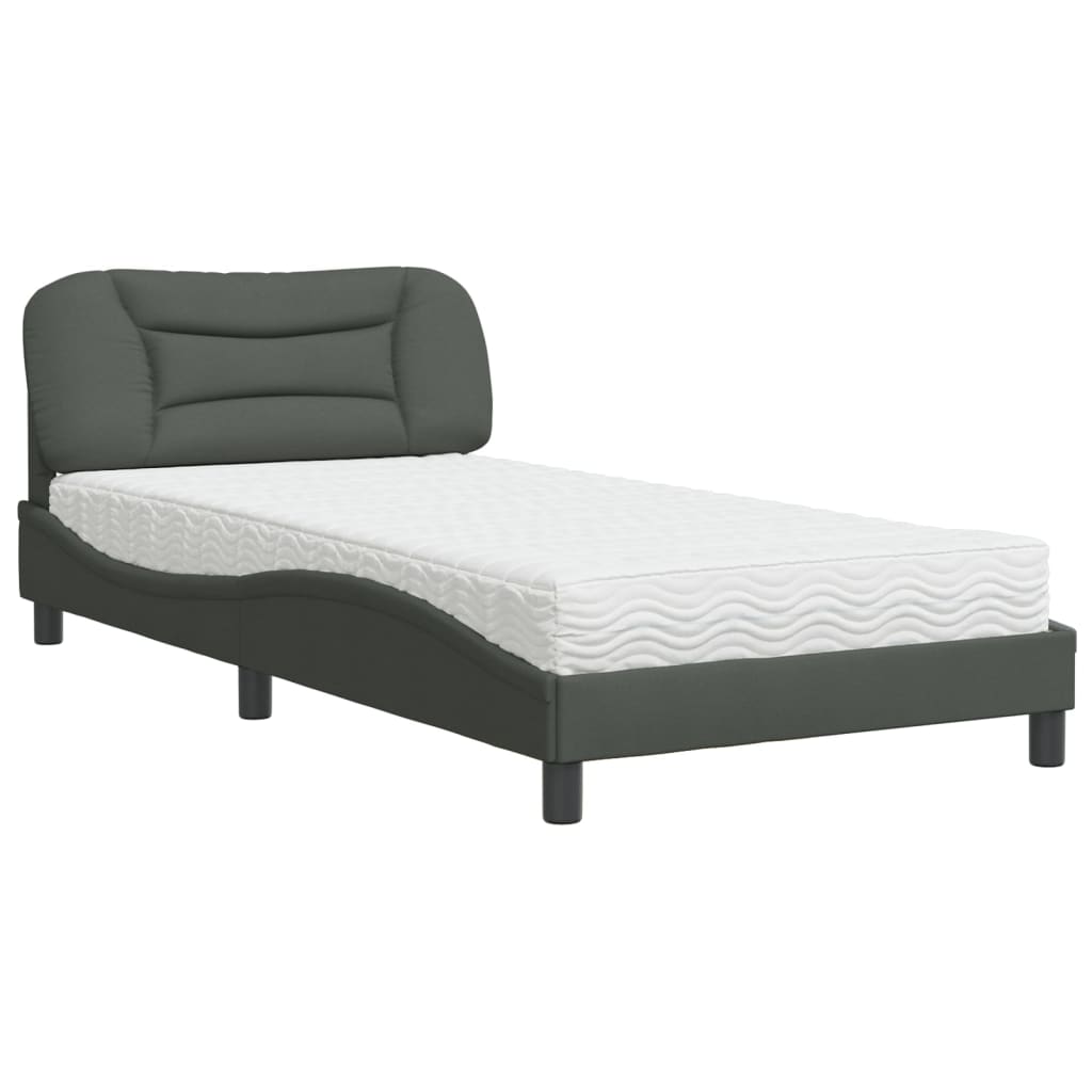 vidaXL Κρεβάτι με Στρώμα Hvar Σκούρο Γκρι 100x200 εκ. Υφασμάτινο