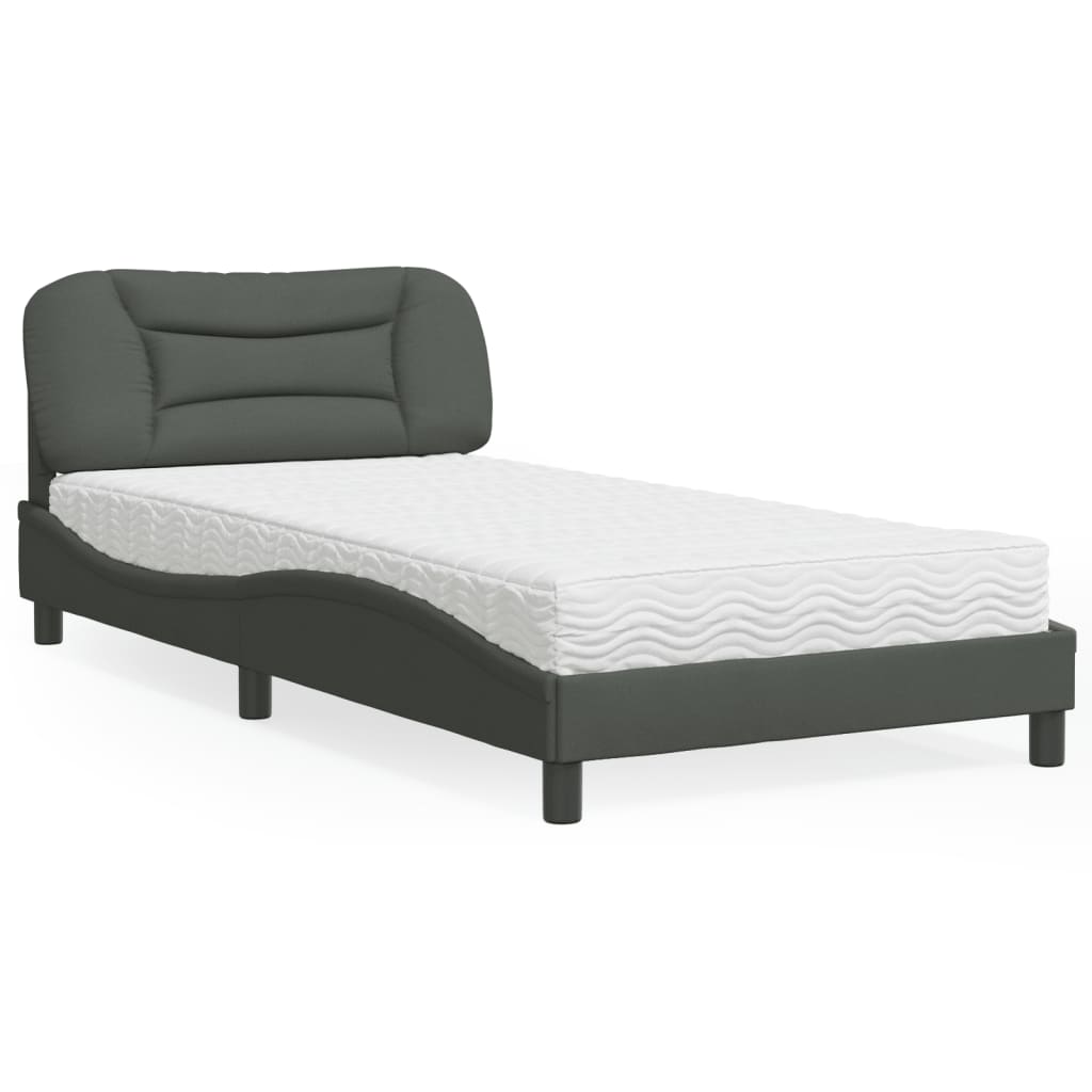 vidaXL Κρεβάτι με Στρώμα Hvar Σκούρο Γκρι 100x200 εκ. Υφασμάτινο