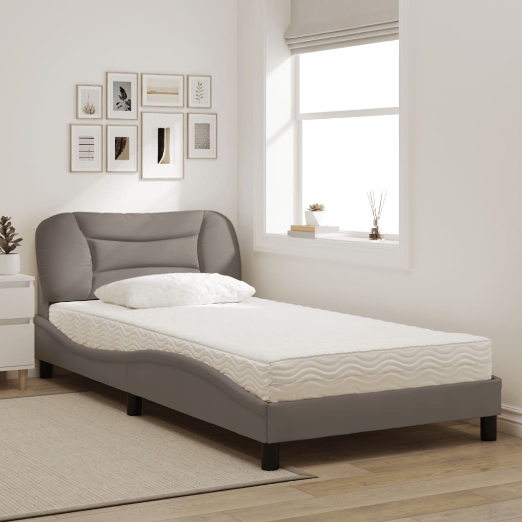 vidaXL Κρεβάτι με Στρώμα Hvar Taupe 100 x 200 εκ. Υφασμάτινο