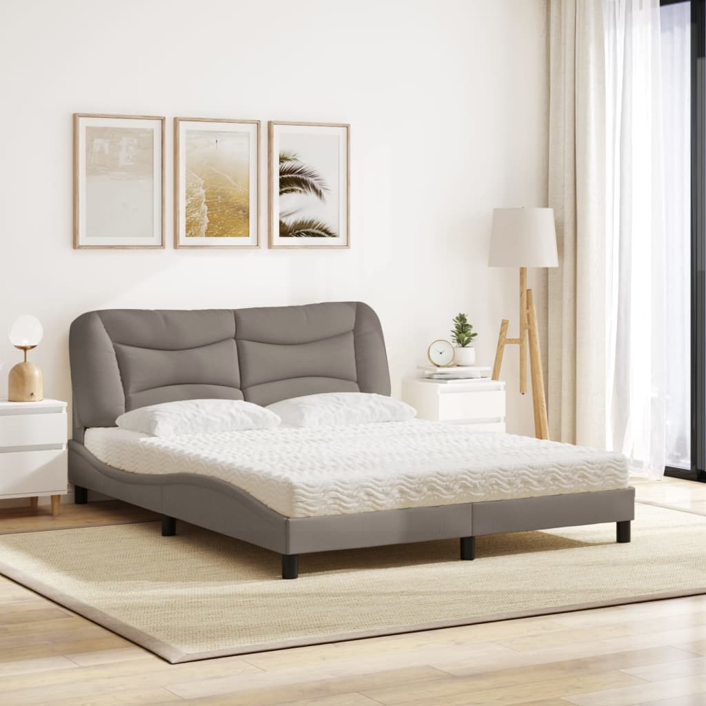 vidaXL Κρεβάτι με Στρώμα Hvar Taupe 160x200 εκ. Υφασμάτινο