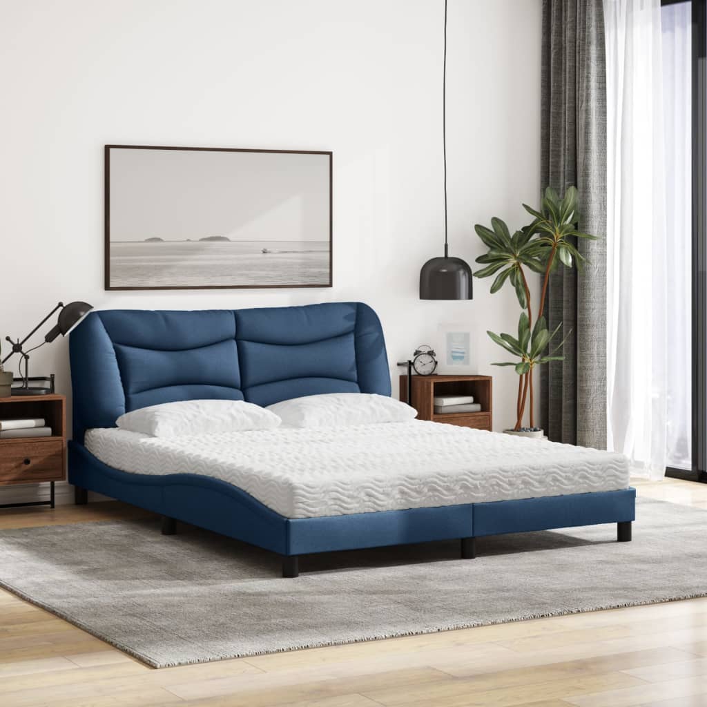 vidaXL Κρεβάτι με Στρώμα Hvar Μπλε 160x200 εκ. Υφασμάτινο