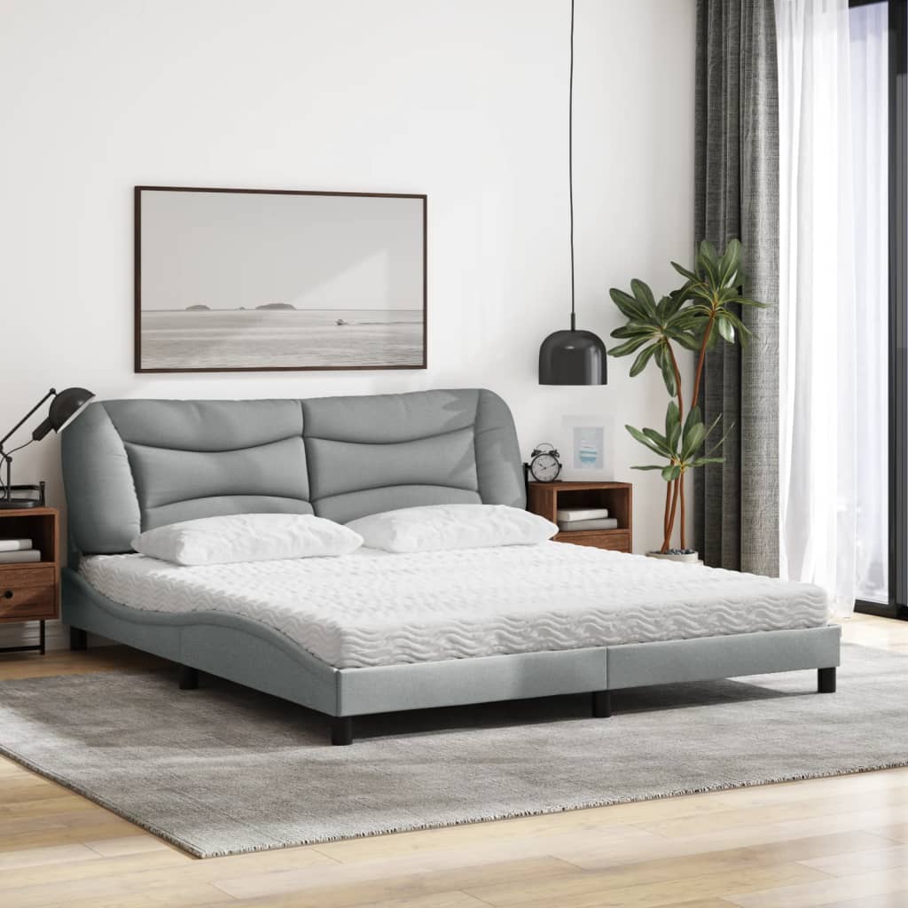 vidaXL Κρεβάτι με Στρώμα Hvar Ανοιχτό Γκρι 180x200 εκ. Υφασμάτινο