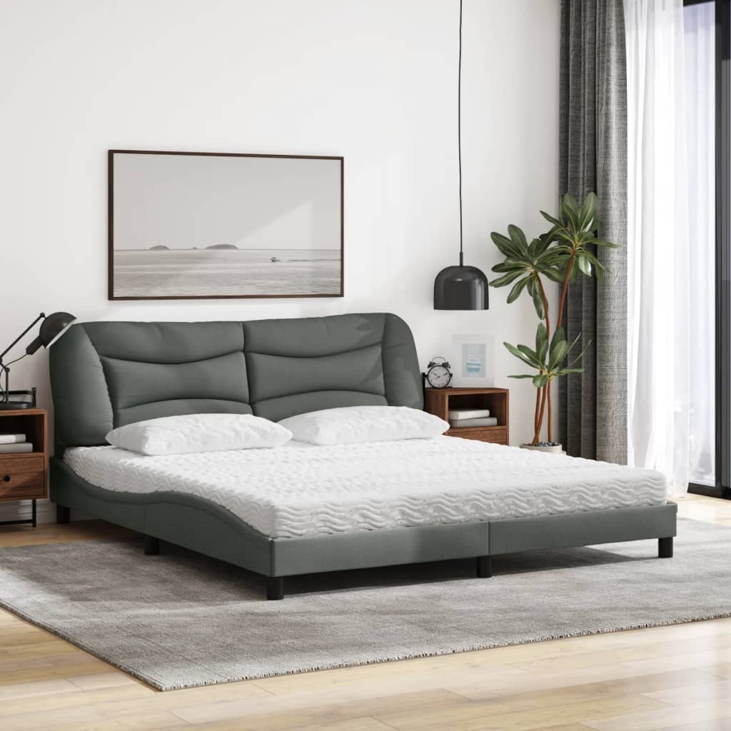 vidaXL Κρεβάτι με Στρώμα Hvar Σκούρο Γκρι 180x200 εκ Υφασμάτιν
