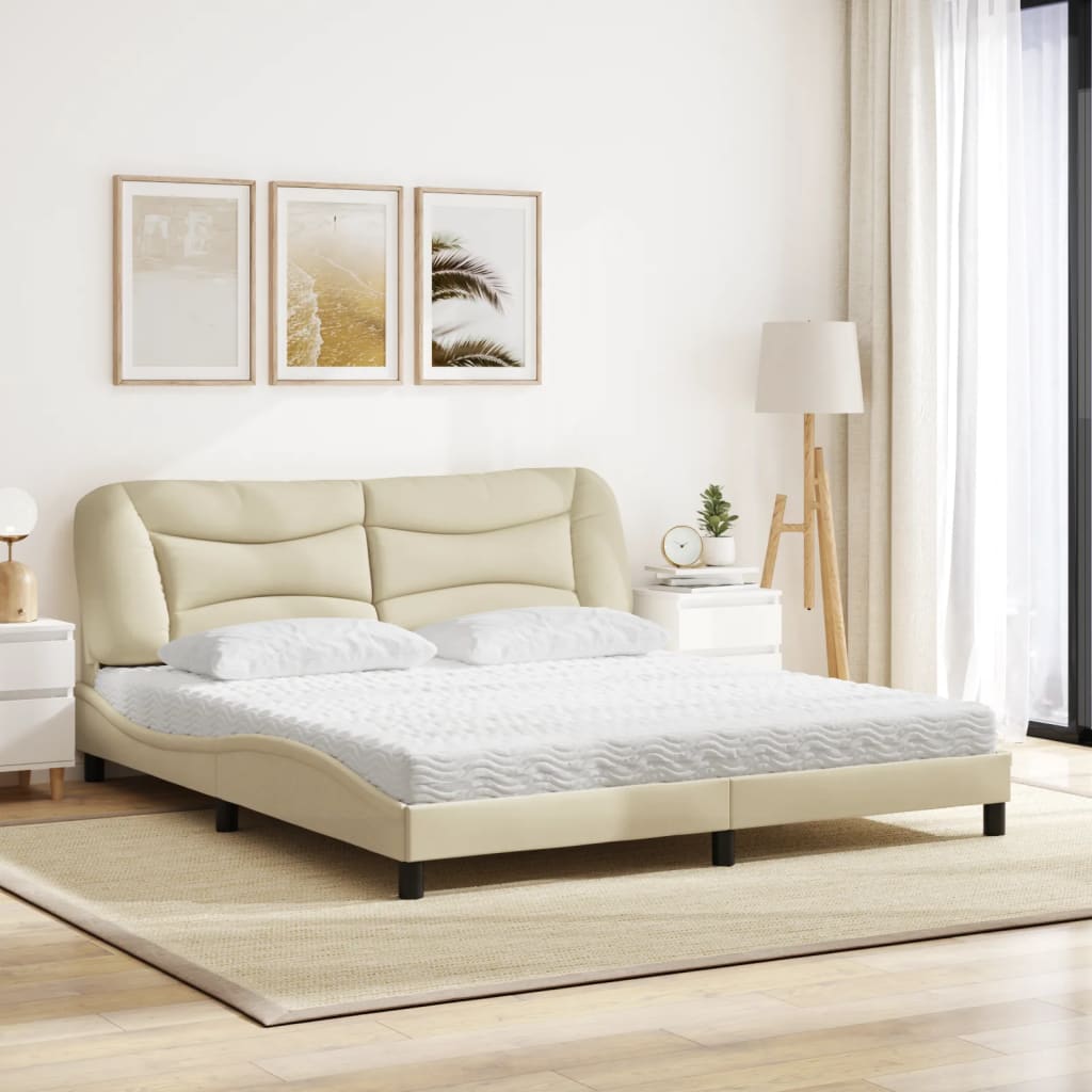 vidaXL Κρεβάτι με Στρώμα Hvar Κρεμ 180x200 εκ. Υφασμάτινο