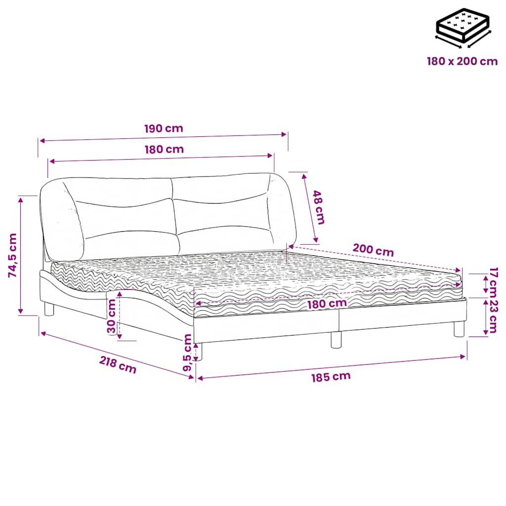 vidaXL Κρεβάτι με Στρώμα Hvar Μπλε 180x200 εκ. Υφασμάτινο