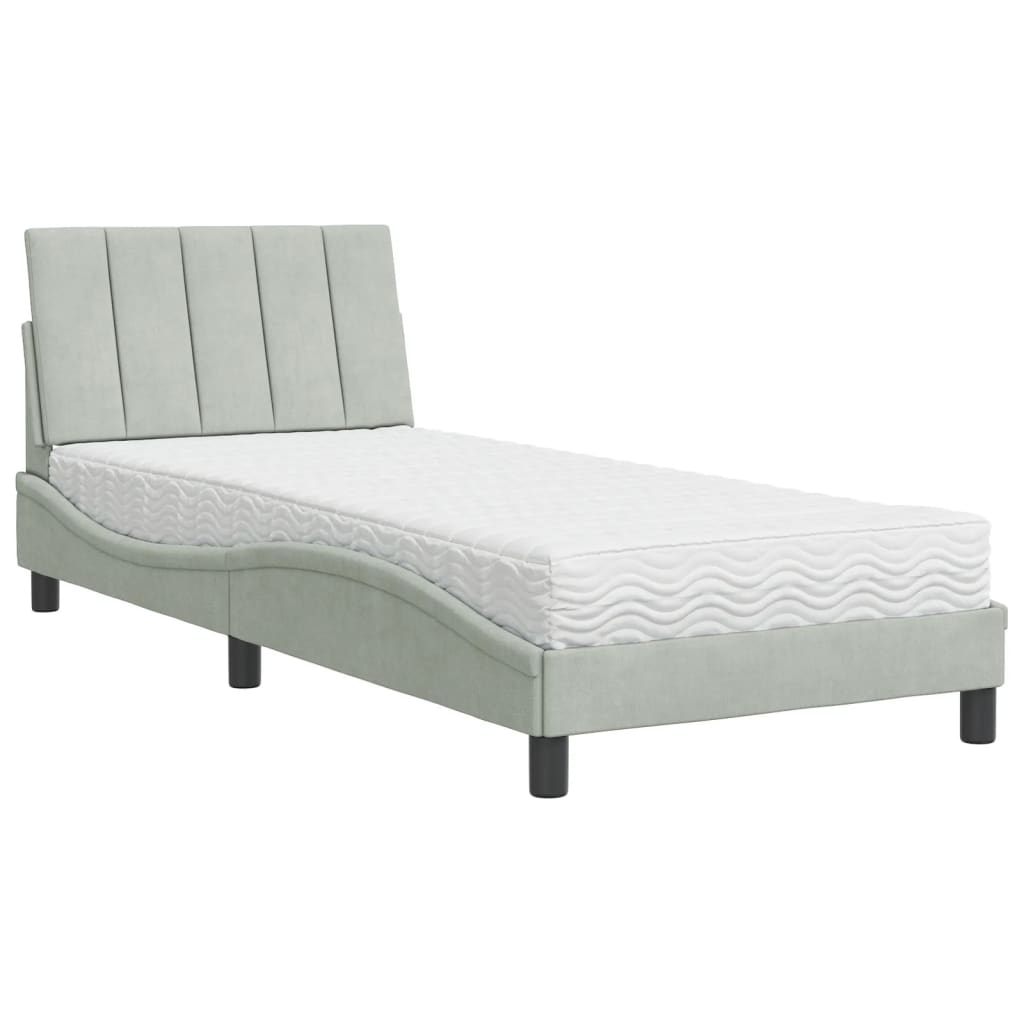 vidaXL Κρεβάτι με Στρώμα Hanko Ανοιχτό Γκρι 80x200 εκ. Βελούδινο