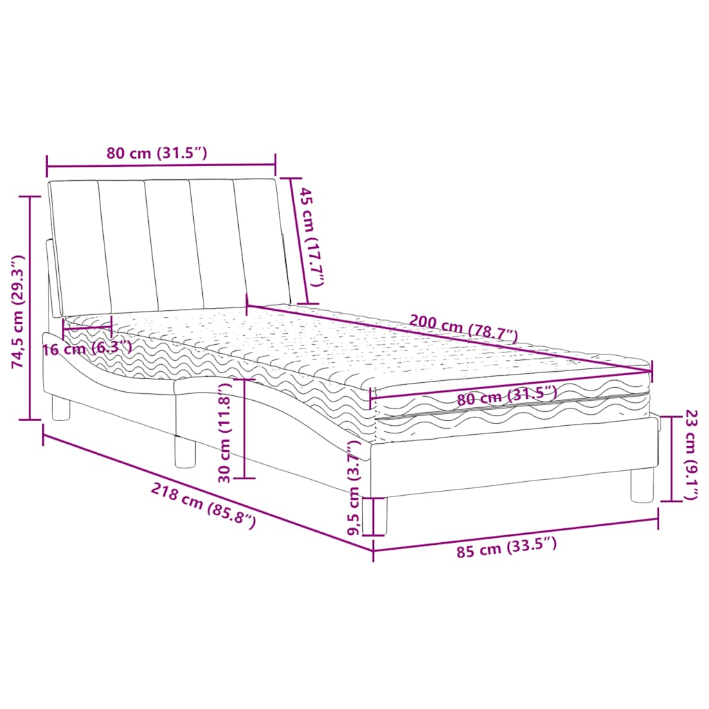 vidaXL Κρεβάτι με Στρώμα Hanko Μπλε 80 x 200 εκ. Βελούδινος