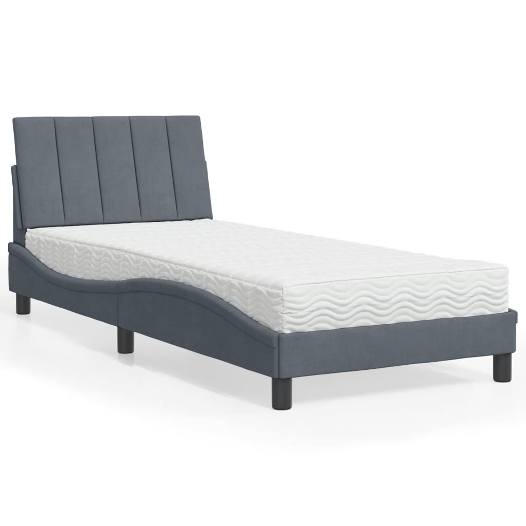 vidaXL Κρεβάτι με Στρώμα Hanko Σκούρο Γκρι 90x190 εκ. Βελούδινο